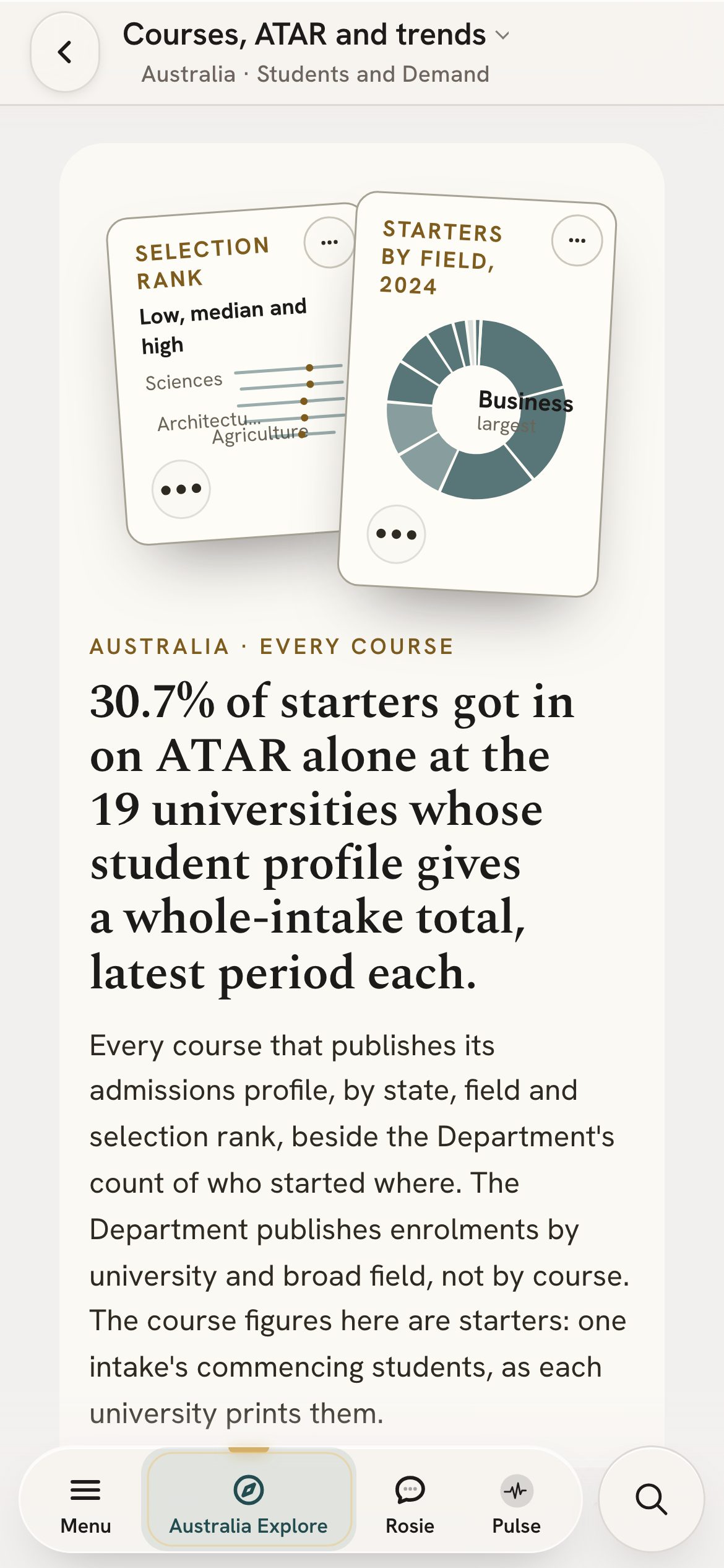 The courses page on a phone