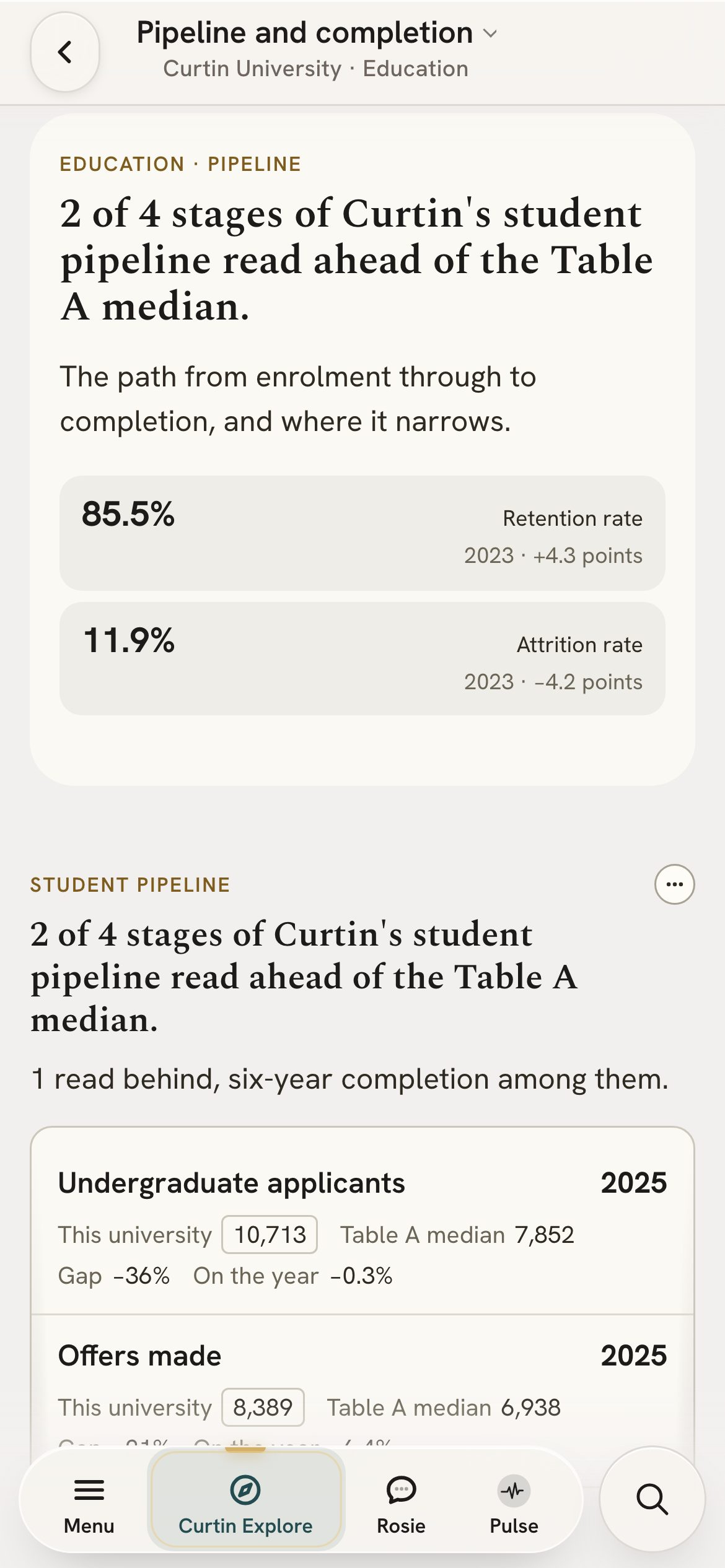 The completions and experience page on a phone