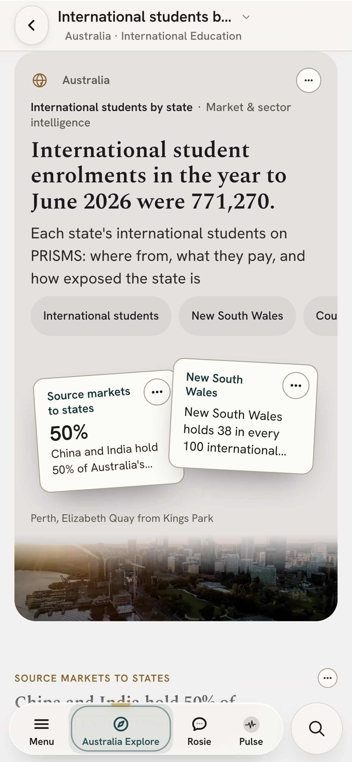 The international students and income page on a phone