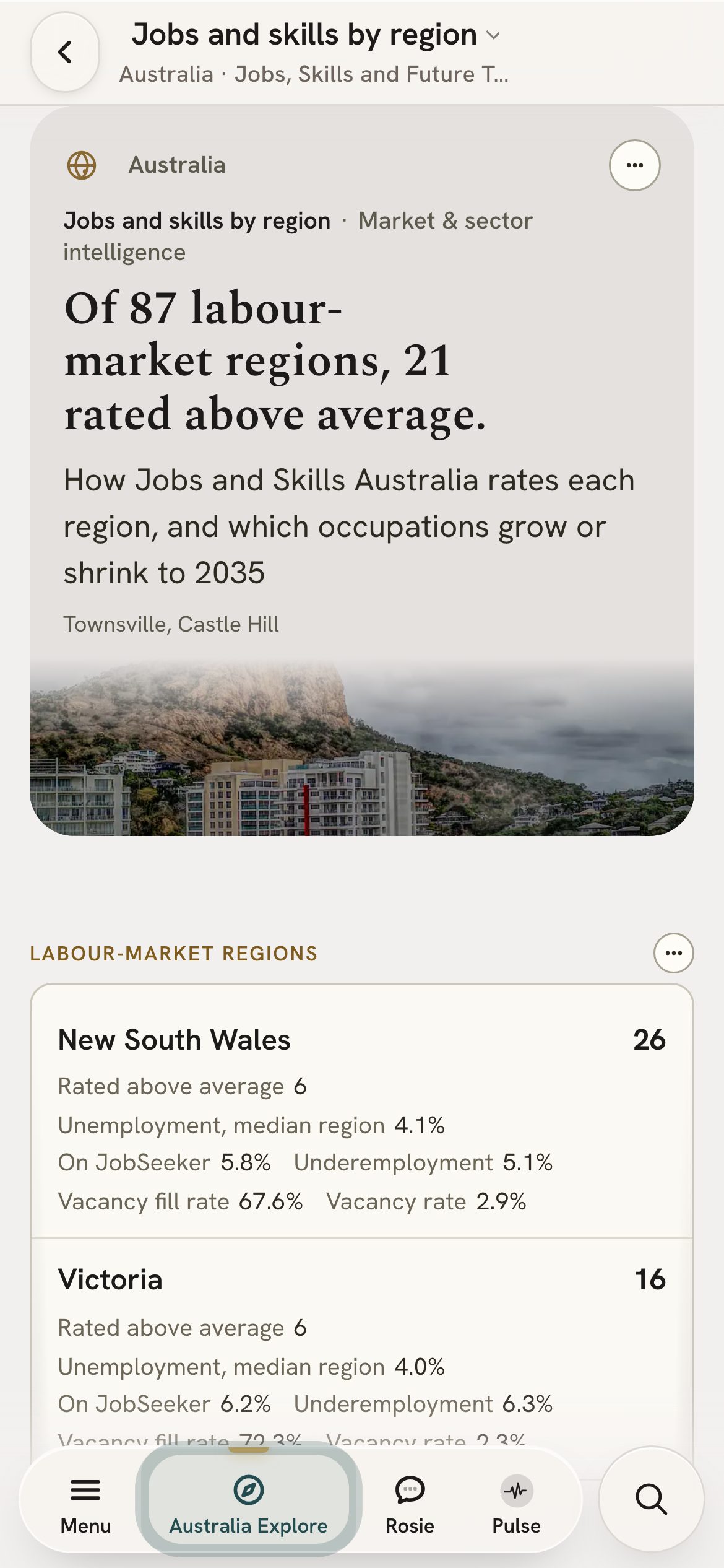 The jobs and skills page on a phone