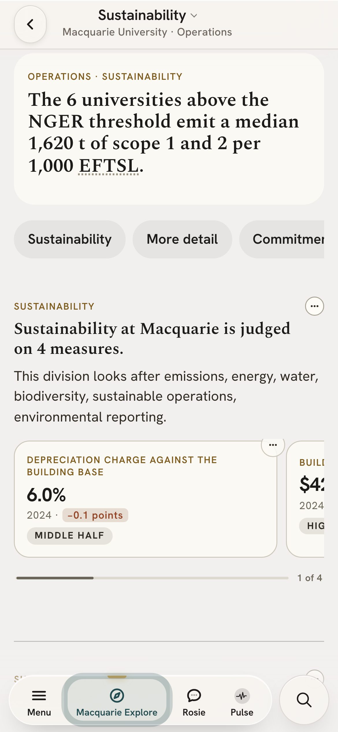 The sustainability page on a phone