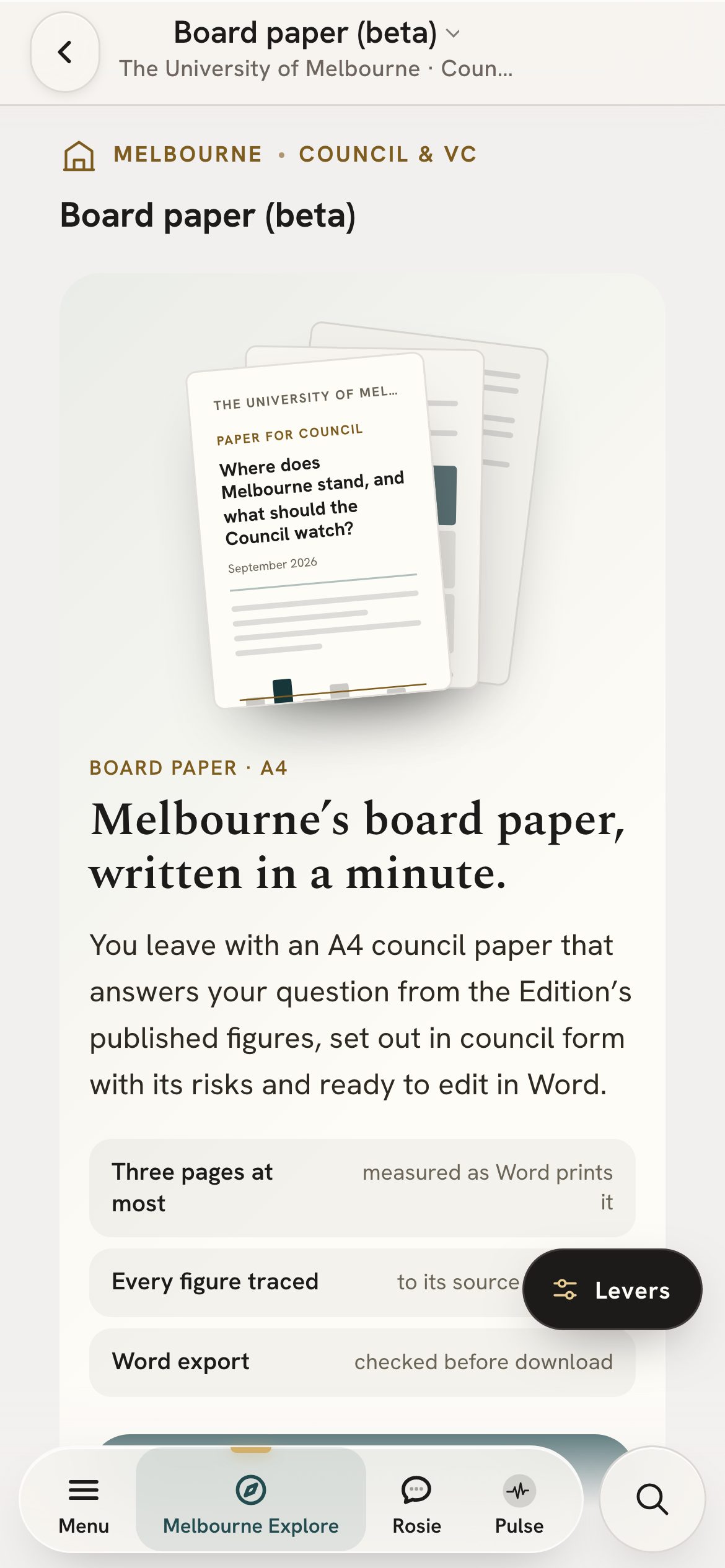 The University of Melbourne's board paper